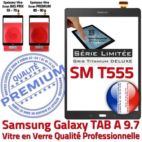 Assemblé Complet Grise TAB A SM- Adhésif SM-T555 Galaxy 9.7 Qualité Gris Assemblée TAB-A Verre Samsung Supérieure Ecran Tactile PREMIUM Vitre
