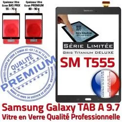 Gris A Grise PREMIUM 9.7 Galaxy Samsung TAB-A SM Tactile Ecran Vitre Verre Assemblée TAB Tablette Prémonté Qualité SM-55 T555 Adhésif Anthracite