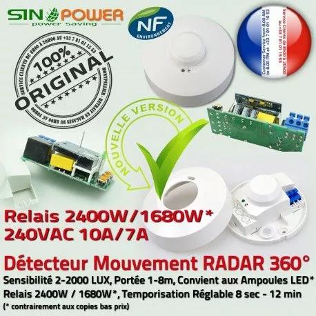 Détecteur de Mouvement SINOPower Capteur Radar Luminaire Automatique HF Hyperfréquence 360° Ampoules LED Micro-Ondes Éclairage Relais