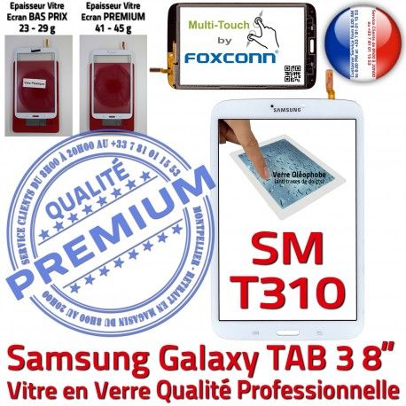 Galaxy TAB 3 SM-T310 Blanche Supérieure Assemblée Samsung Vitre Ecran Coller TAB3 Tactile Prémonté 8 T310 à PREMIUM Qualité Verre SM en