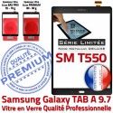 Adhésif Prémonté Precollé Rempla 9.7 PREMIUM Métallique Noir SM Tactile T550 Assemblée Qualité Verre Vitre Samsung TAB-A Galaxy Ecran Noire