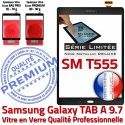 Adhésif Prémonté Precollé TABA 5 Métallique Noire SM Verre TAB-A Ecran Assemblée PREMIUM Noir Vitre Tactile Qualité Galaxy T555 Samsung 9.7