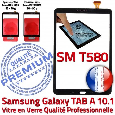 Tablette TAB A Galaxy T580 SM-T580 Samsung Noire Résistante Qualité Ecran Chocs en inch Noir TAB-A Verre aux 10.1 Vitre Supérieure Tactile PREMIUM