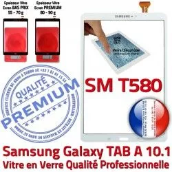 Galaxy Résistante en in Blanche PREMIUM TAB-A Vitre 10.1 SM-T580 Tactile aux Ecran Samsung 580 Supérieure Verre Chocs Qualité Blanc TABA