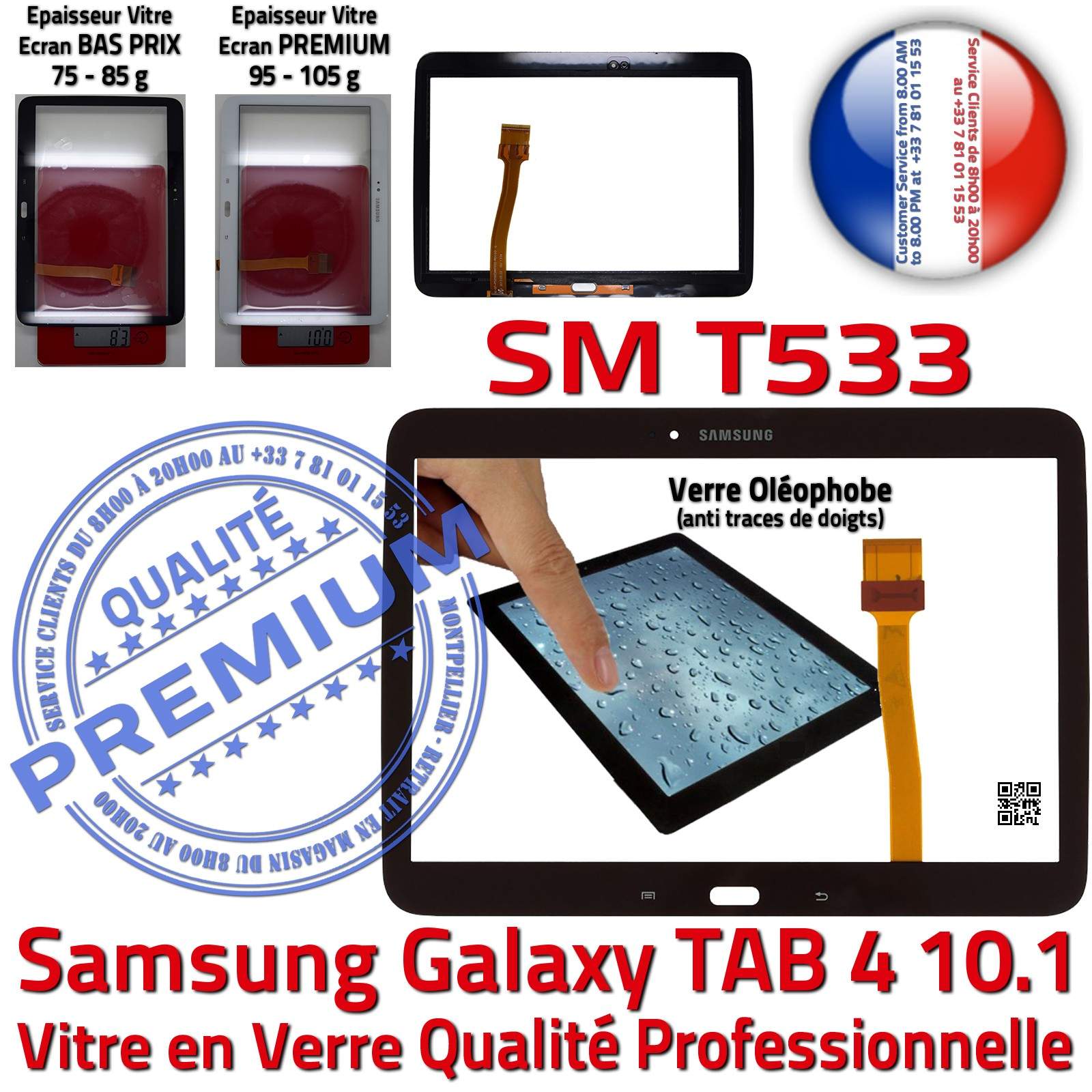 Tablette Samsung Galaxy TAB 4 SM-T533 Vitre Tactile Noire Assemblée QUALITÉ  PREMIUM Écran Complet Noir en Verre Adhésif Précollé