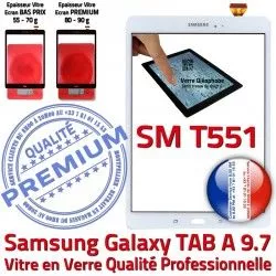 Galaxy TAB-A Blanc Écran Adhésif SM A Samsung SM-T551 Vitre Prémonté PREMIUM Tactile Blanche Précollé T551 Complet Complète Qualité TAB Verre