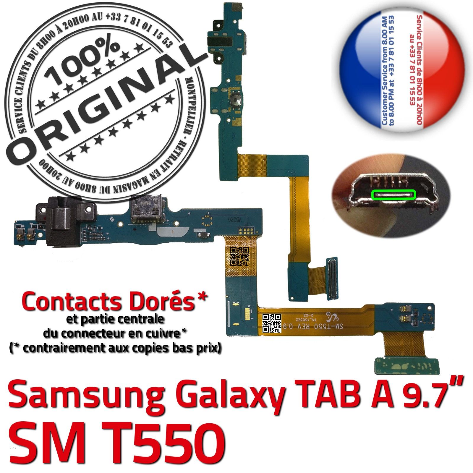 ORIGINAL Samsung Galaxy TAB A SM T285N Connecteur de charge à souder Micro  USB Pins Dorés Dock Prise Connector Chargeur 7 inch