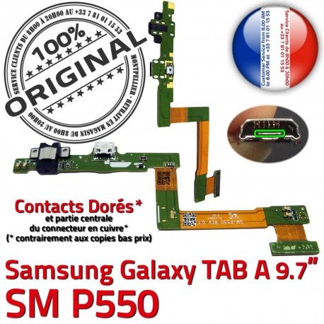 Samsung TAB A SM-P550 Galaxy C Connecteur ORIGINAL Réparation USB P550 SM de Chargeur Micro Charge Contacts Nappe Qualité Doré OFFICIELLE