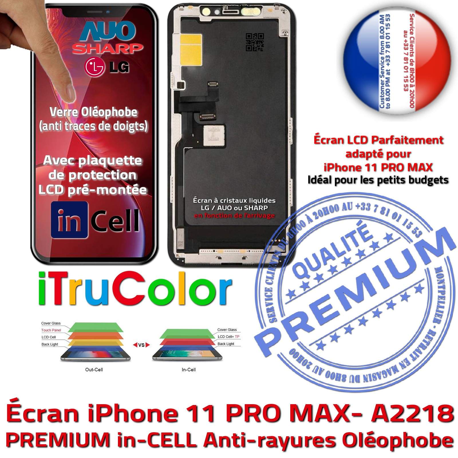 Ecran iphone 11 PRO MAX VITRE TACTILE SUR CHASSIS