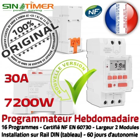 Commande Chauffage 30A Automatique DIN Creuses 7200W 7kW Hebdomadaire Jour-Nuit Heures Électronique Commutateur Rail Programmateur
