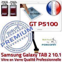 PREMIUM Samsung GT-P5100 Résistante Ecran Galaxy 10.1 Qualité aux Tactile Blanche Supérieure TAB-2 Verre Chocs Blanc Vitre en in