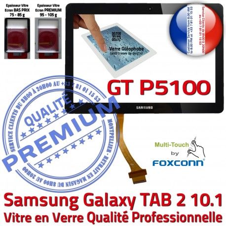 Samsung Galaxy TAB 2 P5100 Noir Supérieure Chocs TAB-2 Noire aux Tactile 10.1 Résistante Qualité Vitre Ecran en PREMIUM Verre GT