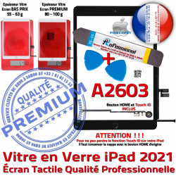 Tactile A2603 Oléophobe Bouton KIT HOME Réparation PREMIUM Vitre Noire Adhésif 2021 Outils iPad Noir PACK Nappe Precollé Qualité Verre