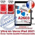 PACK iPad 2021 A2603 Noir Verre Precollé Tactile HOME PREMIUM Réparation Vitre Adhésif Qualité Bouton Nappe KIT Noire Outils Oléophobe