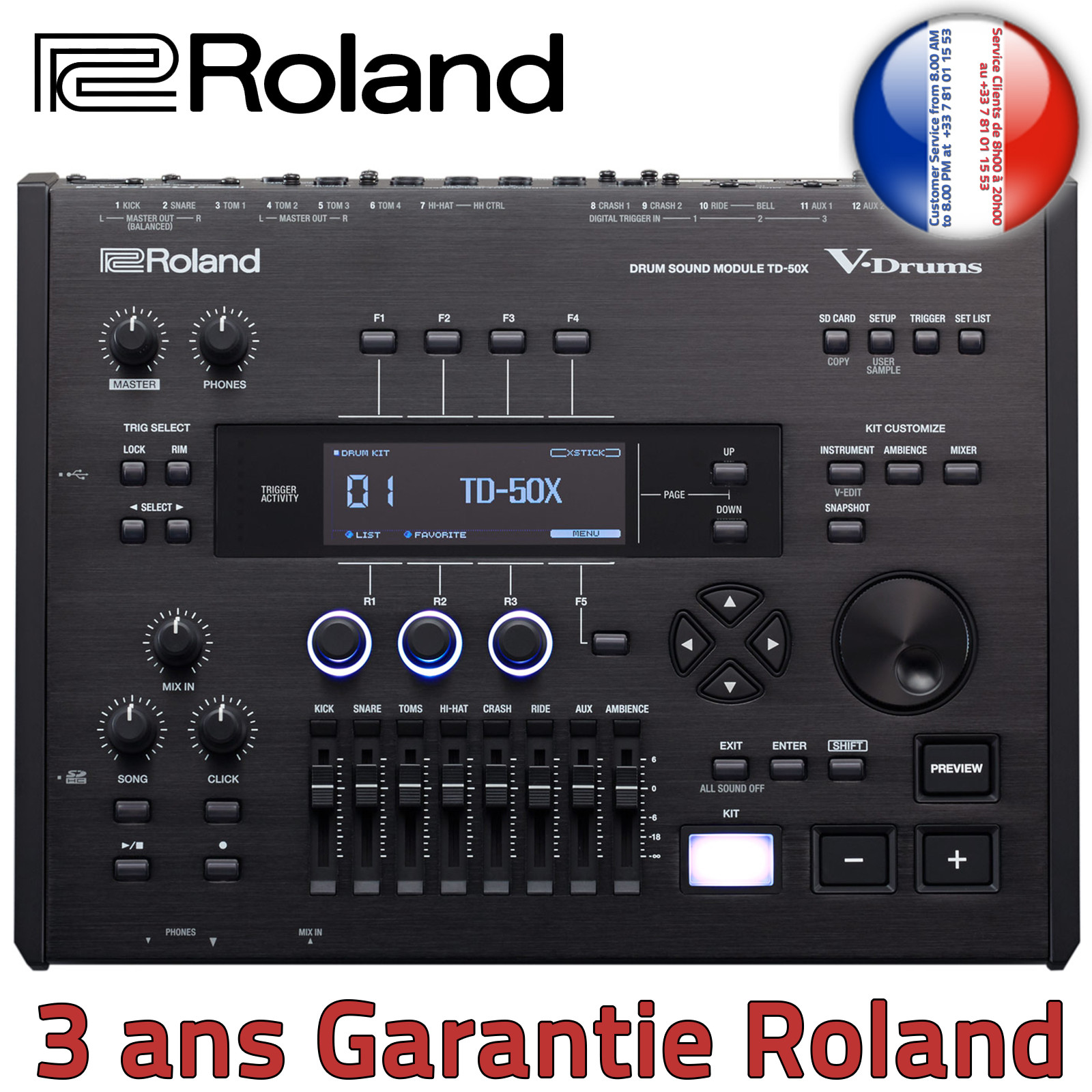 Caisse claire numérique Roland PD140DS Snare digital avec détection de  position haute résolution