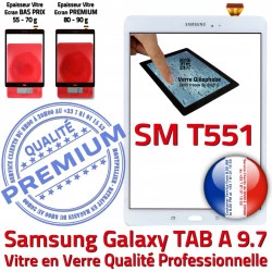 Assemblée Samsung Tactile T551 Vitre Prémonté Ecran Supérieure PREMIUM TAB-A SM Blanche Verre Galaxy Qualité Precollé Blanc Adhésif 9.7