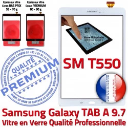 Galaxy Vitre Réparation Supérieure 9.7 PREMIUM Assemblé Remplacement SM-T550 Samsung TAB-A Blanc Tactile Ecran Assemblée Verre Qualité Adhésif Blanche