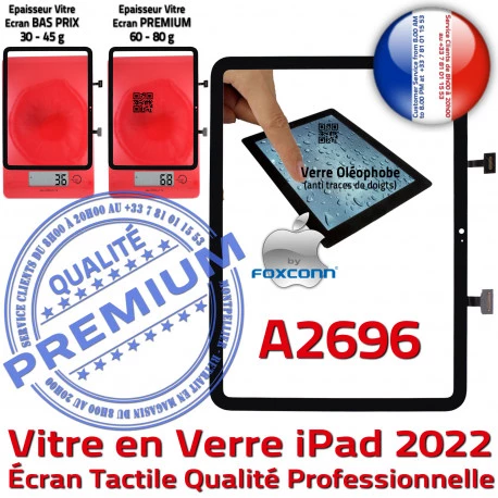 iPad 2022 A2696 Noir Verre Vitre Monté Professionnelle Adhésif Qualité Tablette Dorée Réparation Tactile Écran Oléophobe Nappe