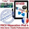 PACK iPad4 A1459 N Vitre Oléophobe Bouton 4 Adhésif Qualité KIT Precollé Verre Noire Outils HOME iPad PREMIUM Réparation Démontage Tactile