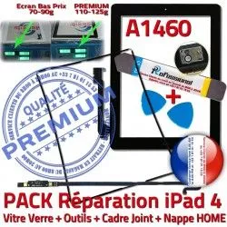 PACK Réparation Tablette Apple Noire Nappe Tactile HOME Precollé iLAME Bouton N KIT Adhésif Outils Joint A1460 Verre Vitre Cadre iPad4