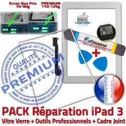 Bouton B iPad3 Apple HOME Adhésif PACK Tactile Vitre Joint Chassis Outils Verre PREMIUM Cadre Réparation Precollé Tablette Blanche iLAME