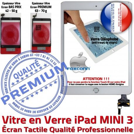 iPad Mini3 A1599 A1600 Blanc Vitre Oléophobe Adhésif Filtre Tactile Tablette Monté Ecran Caméra 3 Verre Fixation Réparation Nappe Home Bouton MINI