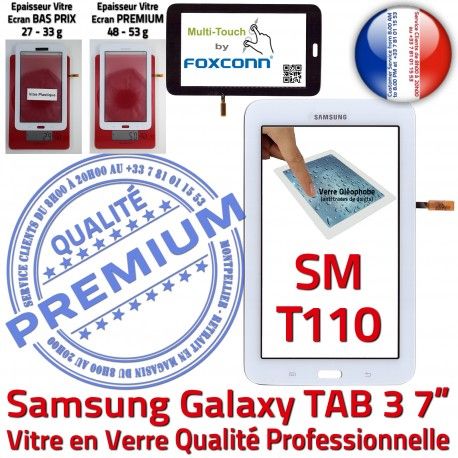 Samsung Galaxy SM-T110 Tab3 B Verre PREMIUM LCD 7 Assemblée en Supérieure TAB3 Tactile Qualité Vitre Ecran Prémonté Adhésif Blanche