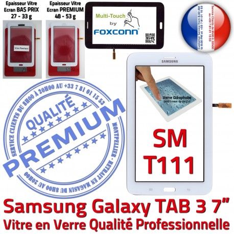 Samsung Galaxy TAB 3 SM-T111 B Tactile Prémonté Qualité T111 7 Assemblée TAB3 Vitre Adhésif Verre en Supérieure LCD Ecran SM Blanche PREMIUM