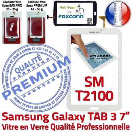 Samsung Galaxy TAB 3 SM-T2100 B Tactile SM Supérieure Adhésif Vitre en T2100 Prémonté 7 Verre PREMIUM LCD TAB3 Ecran Assemblée Qualité Blanche