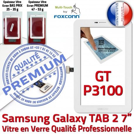 Samsung Galaxy TAB 2 GT-P3100 B Assemblée Blanche Supérieure Prémonté LCD TAB2 Tactile PREMIUM GT Adhésif Verre P3100 Ecran Qualité Vitre 7 en