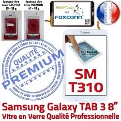 PREMIUM Ecran Blanche T310 Galaxy Tactile en 3 Assemblée Supérieure SM Coller Prémonté Vitre SM-T310 Verre inch TAB Qualité B TAB3 Samsung 8 à