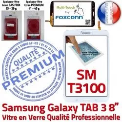 à Samsung Supérieure Coller Ecran inch Qualité Verre TAB3 Prémonté Tactile Galaxy Assemblée SM-T3100 8 Blanche en B PREMIUM Vitre