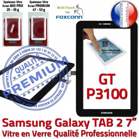 GT-P3100 TAB2 Noir Samsung Prémonté PREMIUM P3100 Ecran Noire inch Qualité 7 Verre 2 TAB Adhésif Galaxy Assemblée Supérieure GT Tactile Vitre LCD