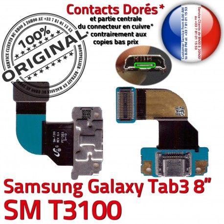 Samsung Galaxy SM-T3100 TAB3 Ch T3100 SM Connecteur OFFICIELLE Contacts ORIGINAL MicroUSB Dorés Charge Nappe Chargeur 3 Qualité TAB de Réparation