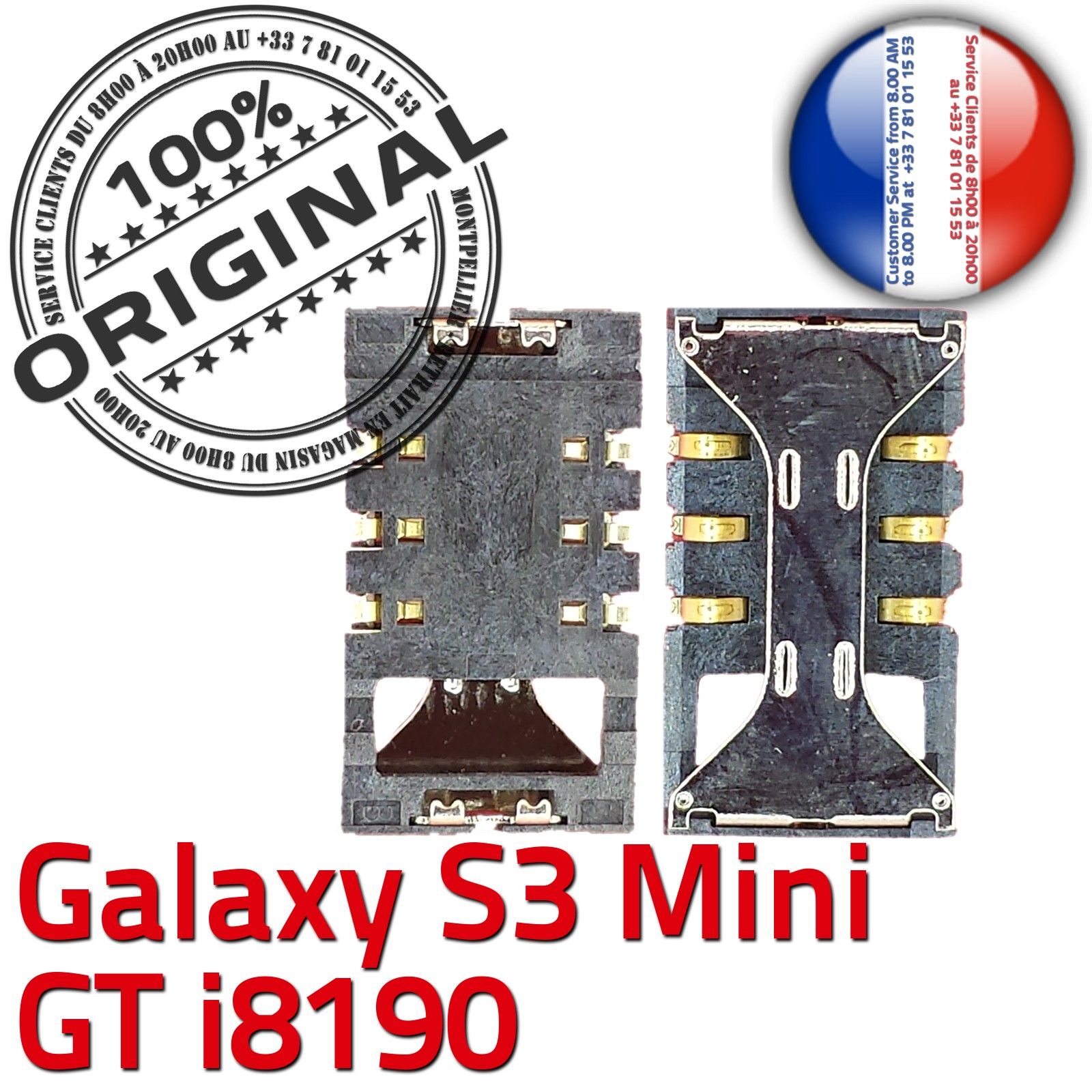 ORIGINAL Samsung S3 Mini GT i8190 Connecteur Carte SIM à souder Qualité  Supérieure Pins Dorés Contacts Lecteur SIM micro Card
