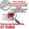 Samsung Galaxy Gio GT s5660 C charge Pins Dock Flex Micro Chargeur à souder ORIGINAL Connecteur Prise Connector Dorés USB de