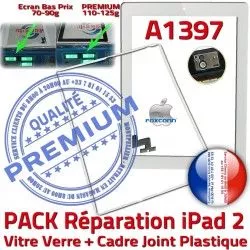 Tablette PACK Verre Vitre Joint Precollé A1397 Bouton Tactile Réparation PREMIUM Adhésif HOME 2 Apple Cadre Ecran Blanche iPad B iPad2