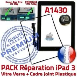 Precollé Tactile Vitre Verre iPad Réparation Tablette Bouton A1430 Joint PREMIUM Chassis KIT 3 Cadre Adhésif Apple Noire N HOME iPad3 PACK