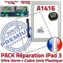 Cadre Adhésif Tactile Precollée iPad Vitre A1416 Verre Contour Tablette Apple 3 Joint B HOME Réparation PACK iPad3 Bouton Blanche PREMIUM