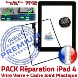 Contour PREMIUM Adhésif Bouton Apple HOME Cadre KIT Precollé Vitre 4 Réparation PACK Tactile iPad4 Joint iPad Tablette N Noire Verre Chassis