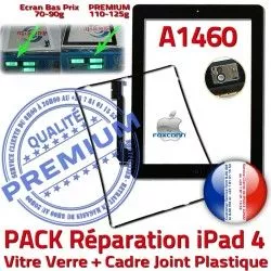 HOME iPad Cadre Joint Noire A1460 Réparation Tablette Bouton Chassis PREMIUM Tactile PACK 4 Verre Vitre Adhésif iPad4 Apple N Precollé KIT