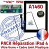 PACK iPad 4 A1460 Joint N Bouton Tactile Adhésif Vitre PREMIUM Cadre Noire HOME Precollé Chassis Réparation Tablette iPad4 Verre Apple KIT