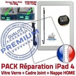 Plastique Cadre Verre Apple Réparation KIT PREMIUM HOME Tactile PACK B Bouton iPad4 Blanche Adhésif Vitre Nappe Joint Precollé Tablette
