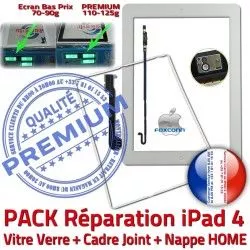 Réparation B Joint Vitre HOME Nappe Cadre Precollé Tablette Verre PACK Plastique iPad4 PREMIUM Blanche KIT Adhésif Apple Bouton Tactile