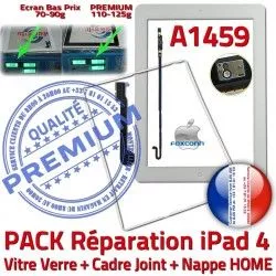 Vitre Bouton Tablette Precollé KIT Contour Apple Verre Adhésif Tactile PACK Joint Blanche A1459 Nappe B HOME iPad4 Plastique Réparation Cadre