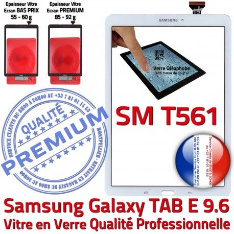 Samsung Galaxy TAB E SM-T561 B Blanc Verre SM Blanche Vitre TAB-E Tactile T561 Supérieure Adhésif Ecran Prémonté Qualité 9.6 Assemblée PREMIUM