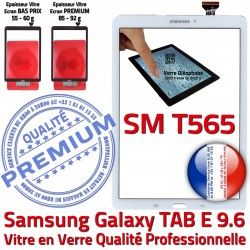 Prémonté Supérieure Galaxy PREMIUM Adhésif Tactile TAB TAB-E 9.6 SM Ecran Verre Assemblée Samsung Qualité Blanc Vitre Blanche E T565 B SM-T565